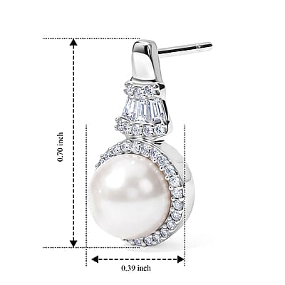 EverTrue Freshwater Pearl and Moissanite 0.45 ctw Earrings in Platinum Bond