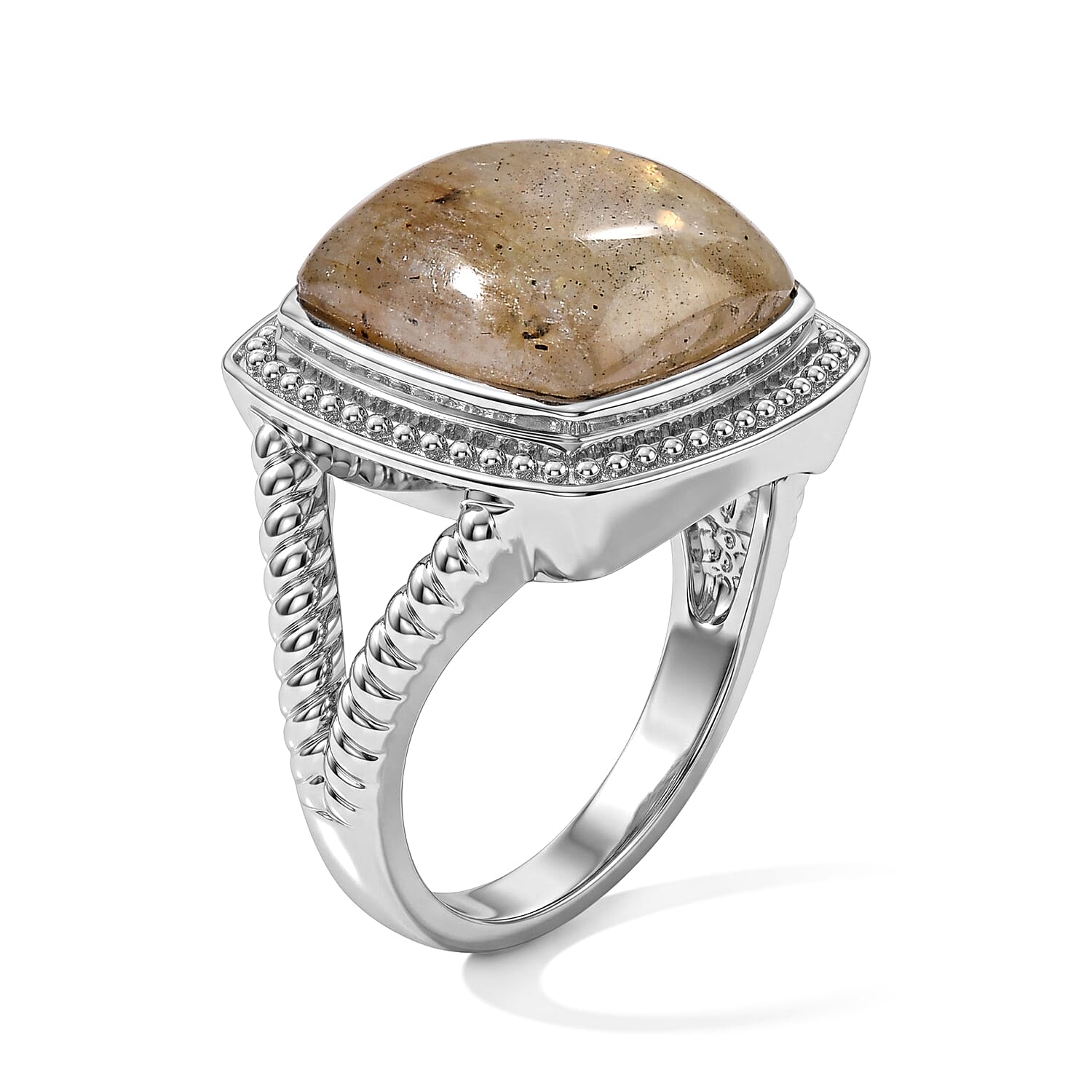EverTrue Madagascar Fire Labradorite 12.00 ctw Solitaire Ring in Stainless Steel (Size 6.0)