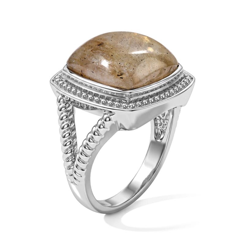 EverTrue Madagascar Fire Labradorite 12.00 ctw Solitaire Ring in Stainless Steel (Size 6.0)