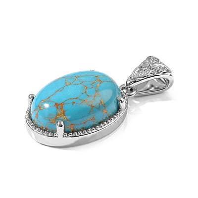 EverTrue Mojave Blue Turquoise 9.00 ctw Solitaire Pendant in Stainless Steel