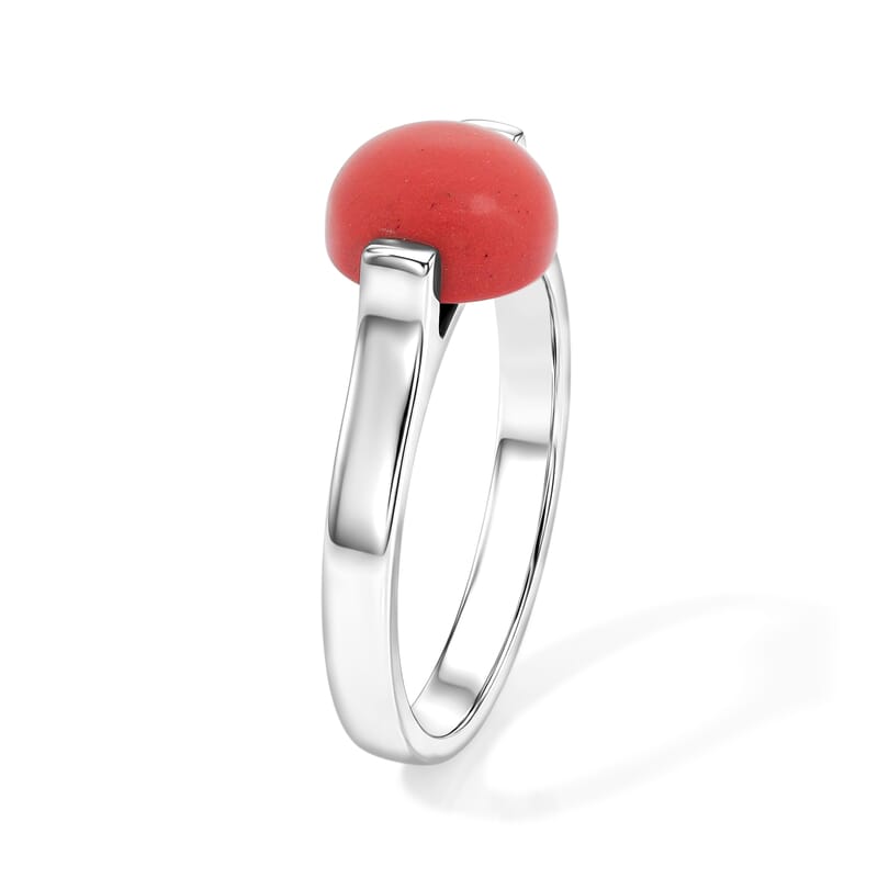 Red Coral 2.00 ctw Solitaire Ring in Sterling Silver (Size 5.0)