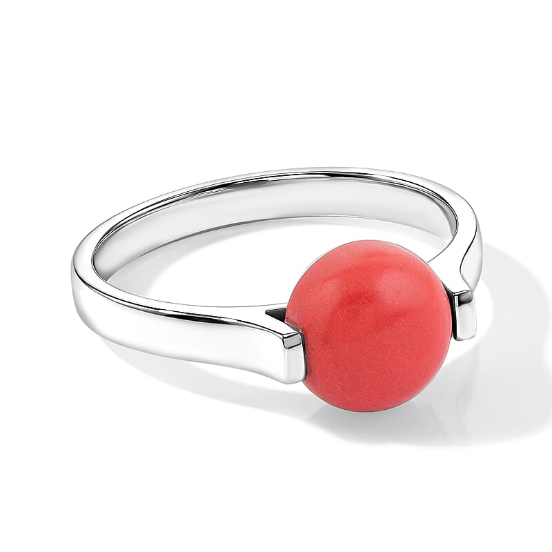 Red Coral (D) Solitaire Ring in Sterling Silver