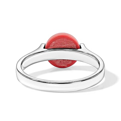 Red Coral (D) Solitaire Ring in Sterling Silver