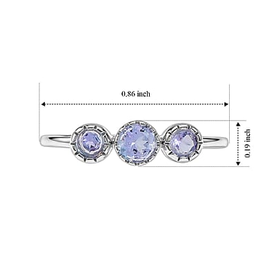 Tanzanite 0.32 ctw 3 Stone Ring in Sterling Silver (Size 7.0)