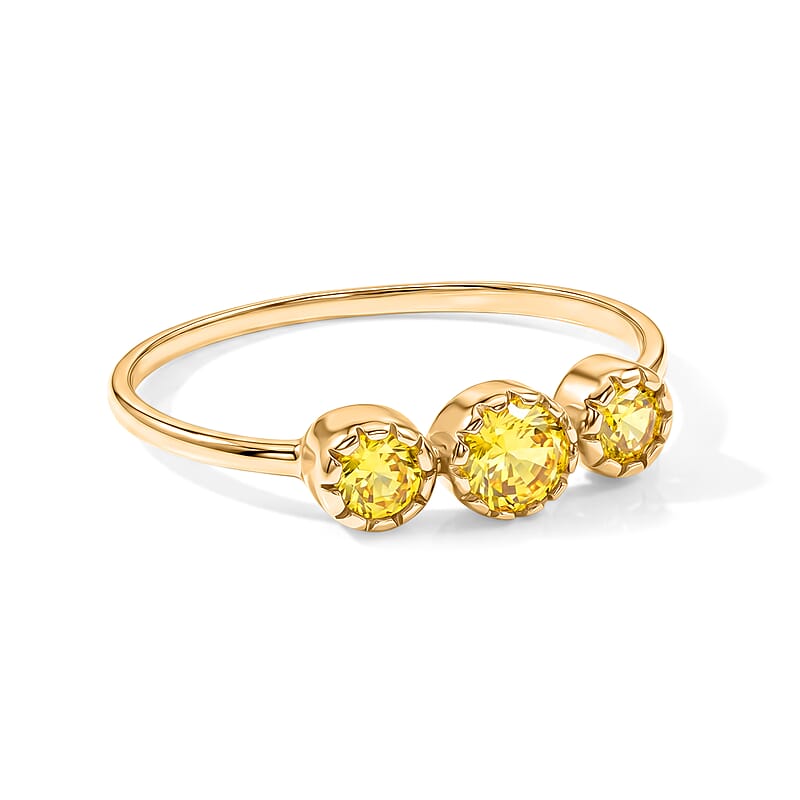 Simulated Yellow Diamond 0.58 ctw 3 Stone Ring in 14K Yellow Gold Over Sterling Silver (Size 9.0)