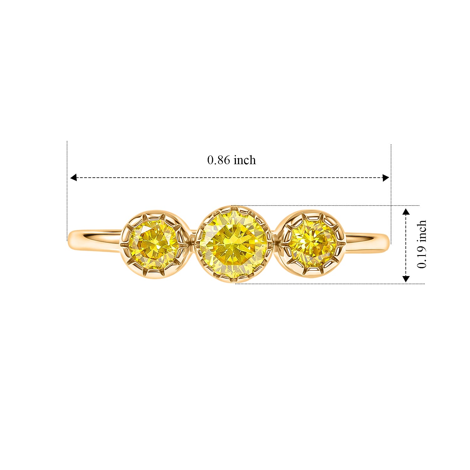 Simulated Yellow Diamond 0.58 ctw 3 Stone Ring in 14K Yellow Gold Over Sterling Silver (Size 9.0)