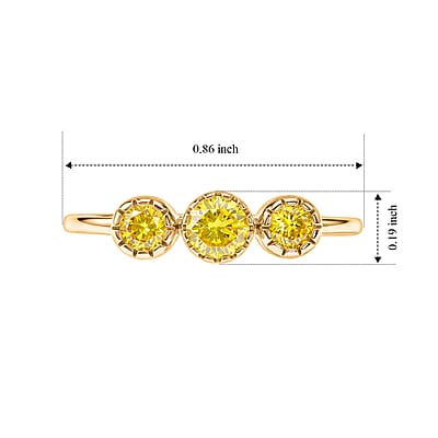 Simulated Yellow Diamond 0.58 ctw 3 Stone Ring in 14K Yellow Gold Over Sterling Silver (Size 9.0)
