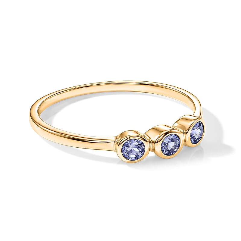 Tanzanite 0.09 ctw 3 Stone Ring in 14K Yellow Gold Over Sterling Silver (Size 8.0)