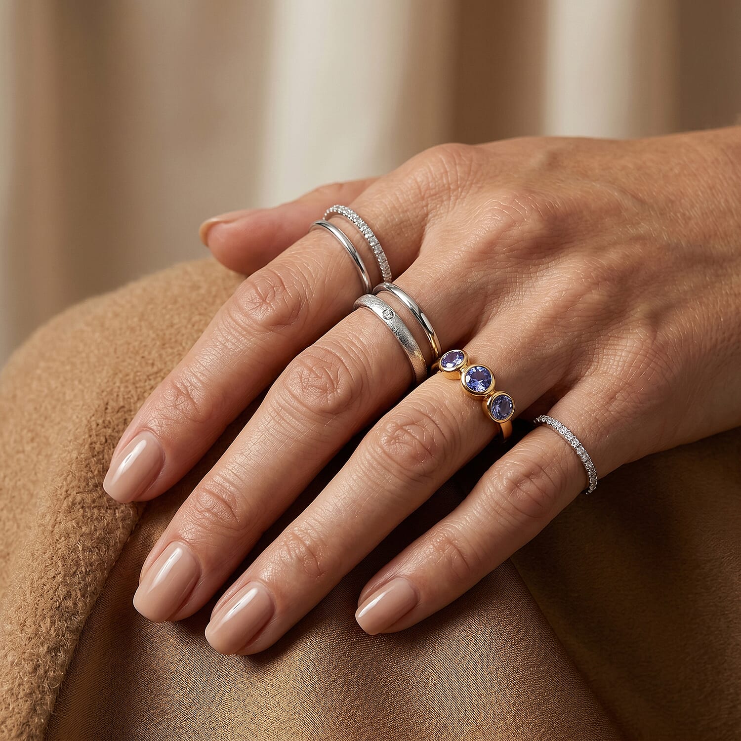Tanzanite 0.09 ctw 3 Stone Ring in 14K Yellow Gold Over Sterling Silver (Size 8.0)