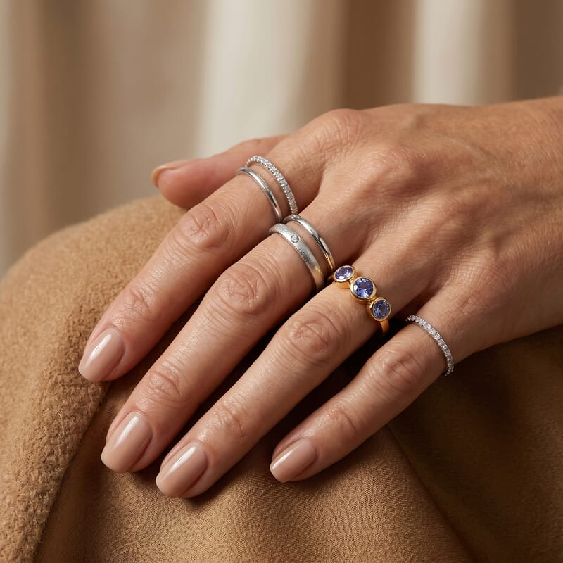 Tanzanite 0.09 ctw 3 Stone Ring in 14K Yellow Gold Over Sterling Silver (Size 8.0)