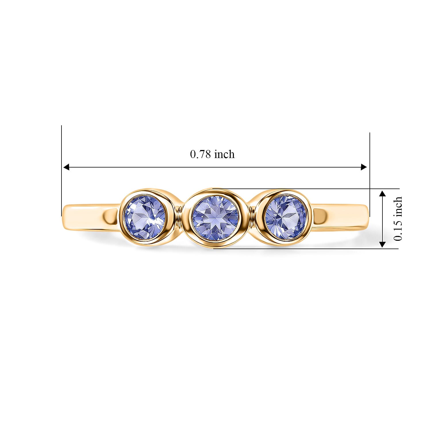 Tanzanite 0.09 ctw 3 Stone Ring in 14K Yellow Gold Over Sterling Silver (Size 8.0)