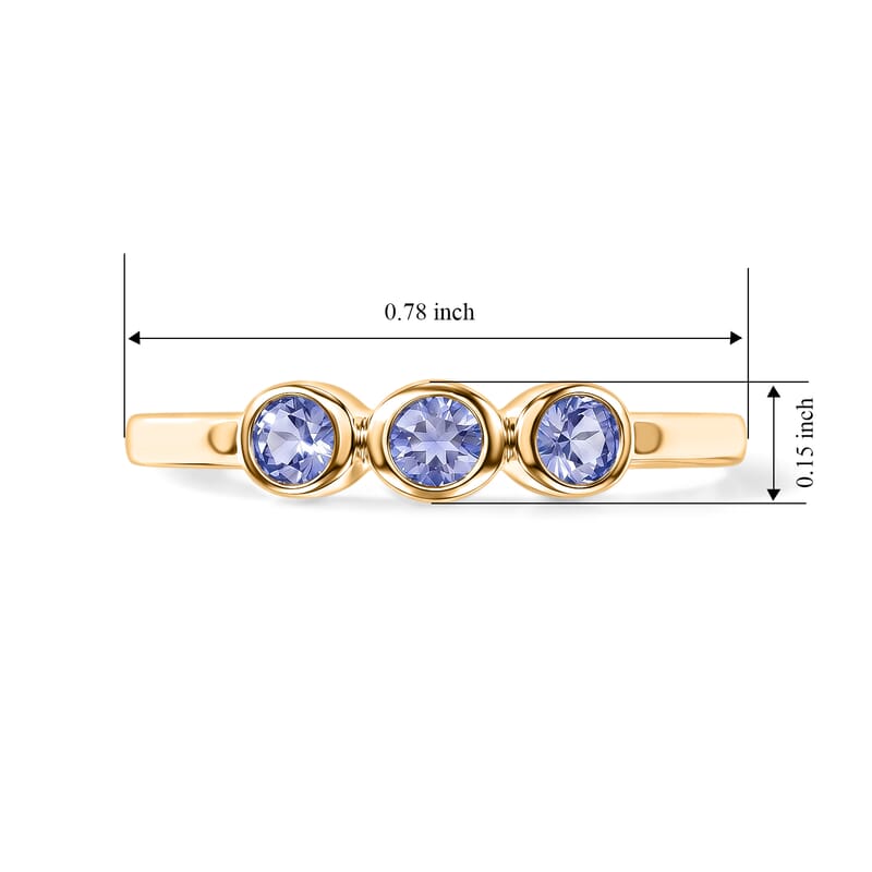 Tanzanite 0.09 ctw 3 Stone Ring in 14K Yellow Gold Over Sterling Silver (Size 8.0)