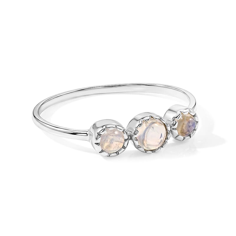 White Moonstone 0.30 ctw 3 Stone Ring in Sterling Silver (Size 7.0)