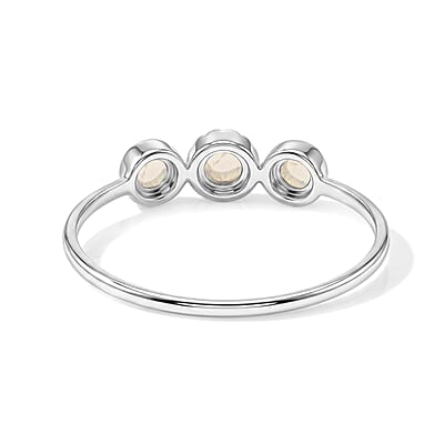 White Moonstone 0.30 ctw 3 Stone Ring in Sterling Silver (Size 7.0)