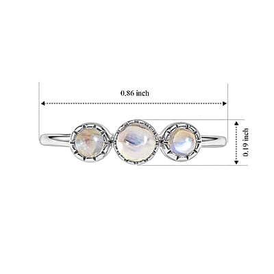 White Moonstone 0.30 ctw 3 Stone Ring in Sterling Silver (Size 7.0)