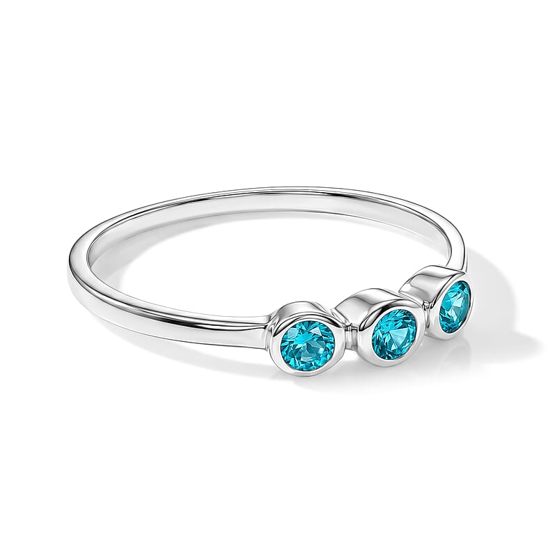 Teal Quartz 0.09 ctw 3 Stone Ring in Sterling Silver (Size 6.5)