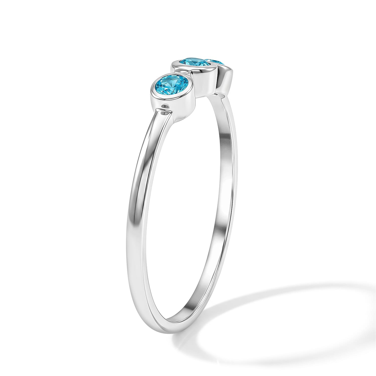 Teal Quartz 0.09 ctw 3 Stone Ring in Sterling Silver (Size 6.5)