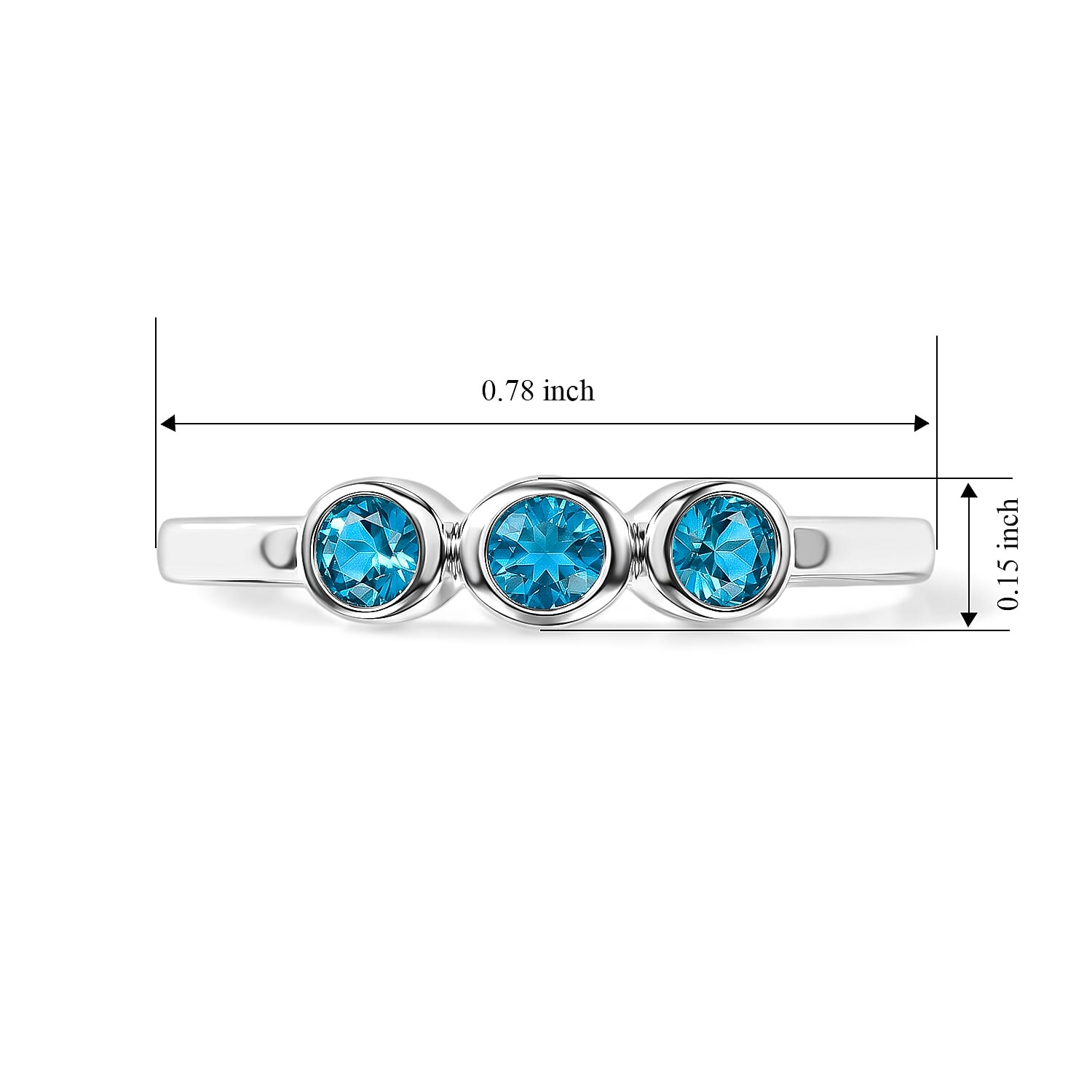 Teal Quartz 0.09 ctw 3 Stone Ring in Sterling Silver (Size 6.5)
