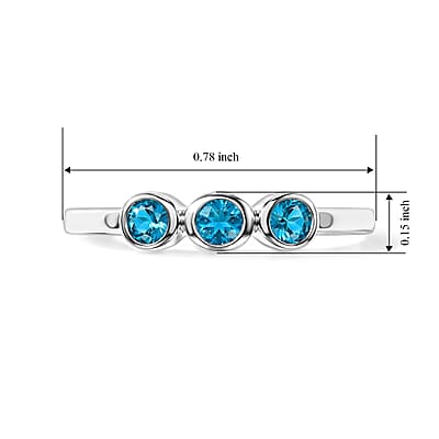 Teal Quartz 0.09 ctw 3 Stone Ring in Sterling Silver (Size 6.5)