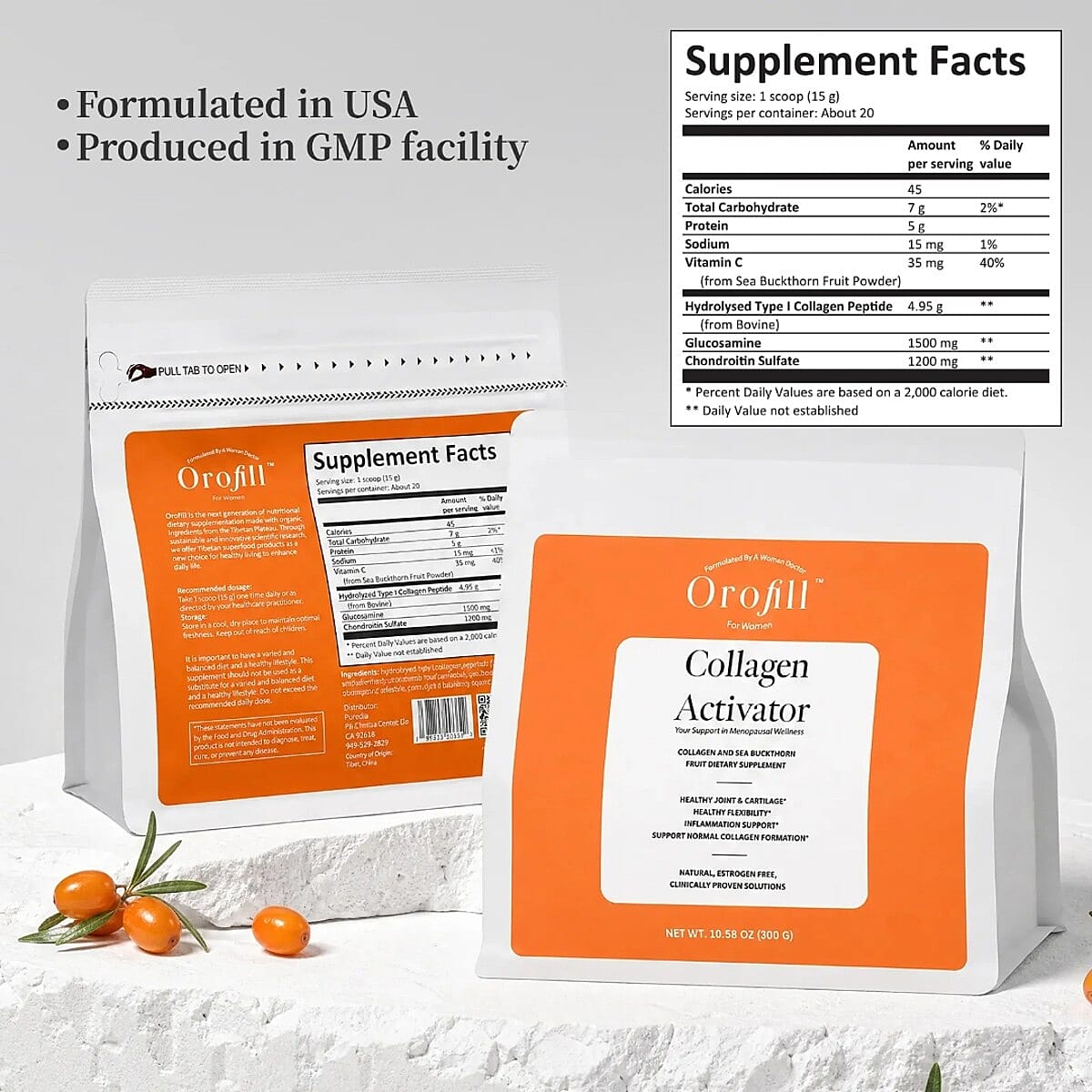 Orofill Collagen Activator Collagen & Sea Buckthorn Fruit Dietary Supplement (10.58oz)
