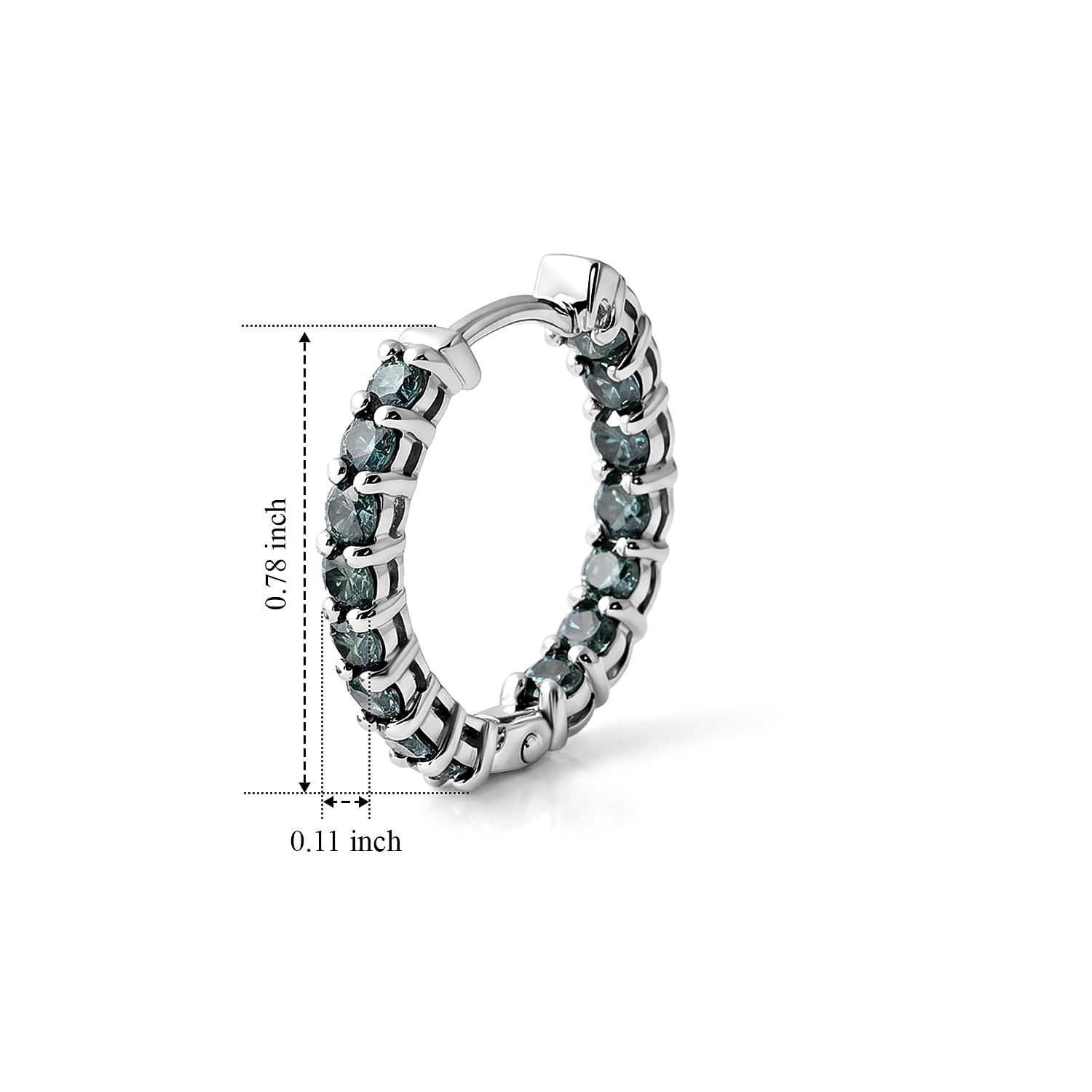 Luxuriant Lab Grown Green Diamond (IR) (IS) 2.00 ctw Verdant Classic Hoop Earrings in Rhodium Over Sterling Silver