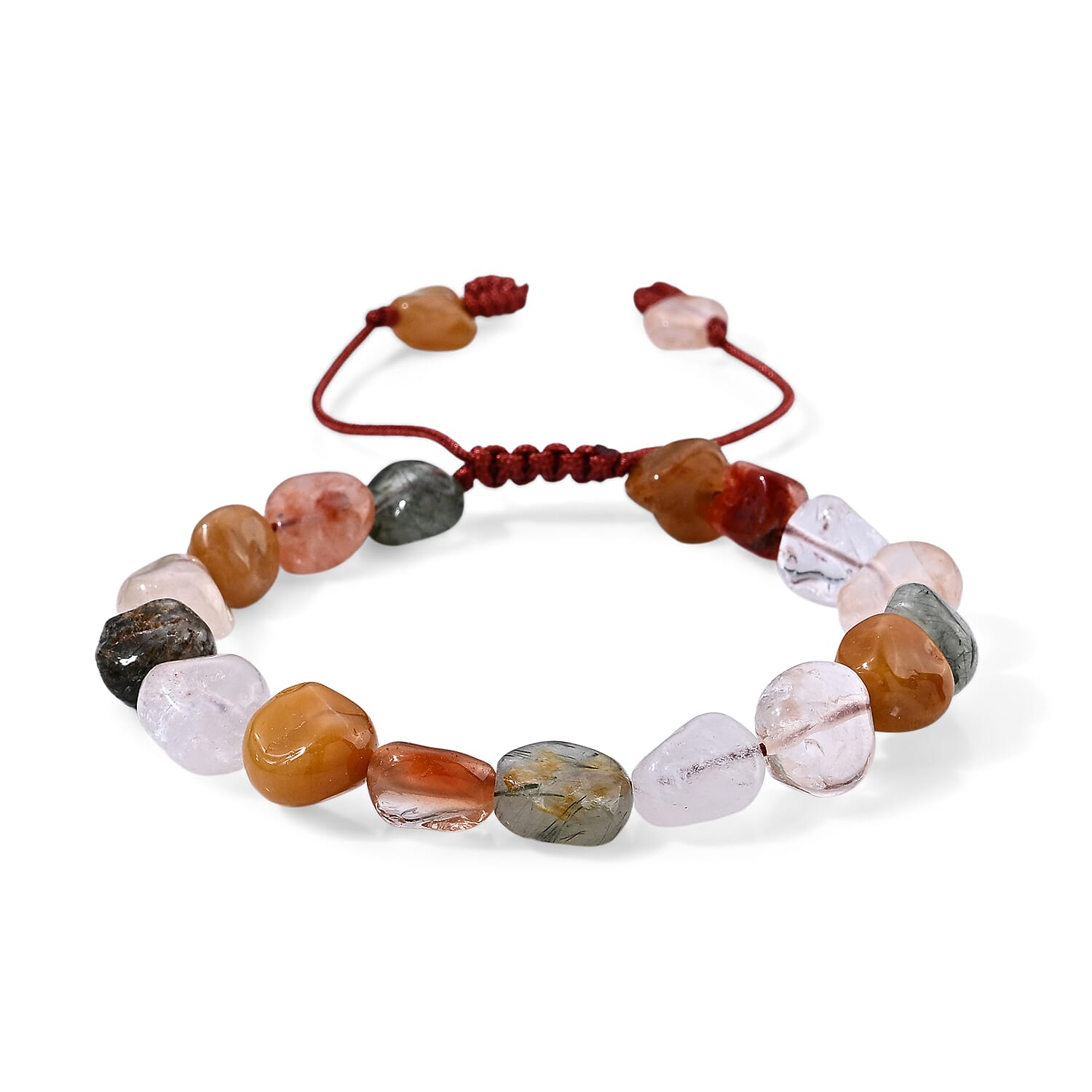 Multi Rutilated Quartz 70.00 ctw Cord Beaded Bracelet (6-9In)