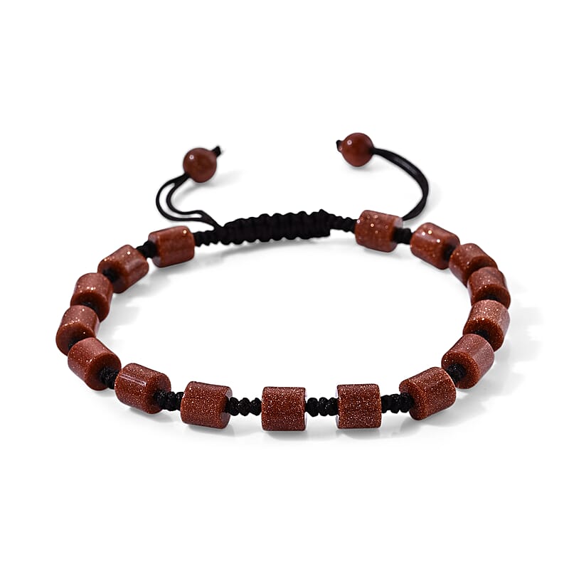 Gold Sandstone 30.00 ctw Cord Beaded Bareel Bracelet (6-9In)