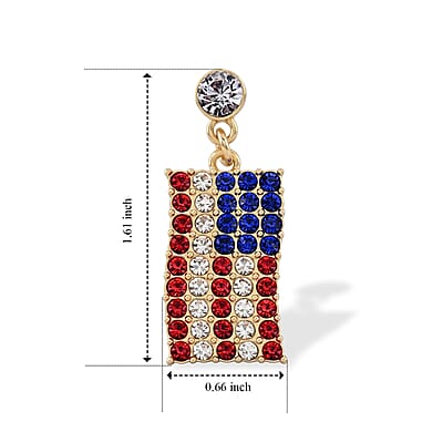Crystal Studded USA Flag Pattern Earrings in Goldtone