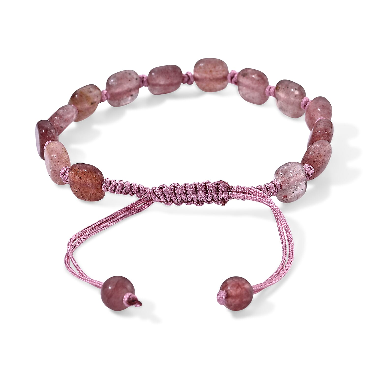 Strawberry Quartz 28.00 ctw Cord Beaded Cushion Bracelet (6-9In)