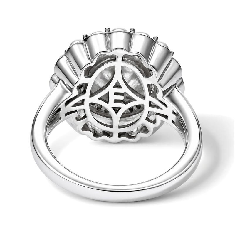 EverTrue Freshwater Pearl and White Zircon 0.25 ctw Halo Royale Ring in Platinum Bond (Size 5.0)