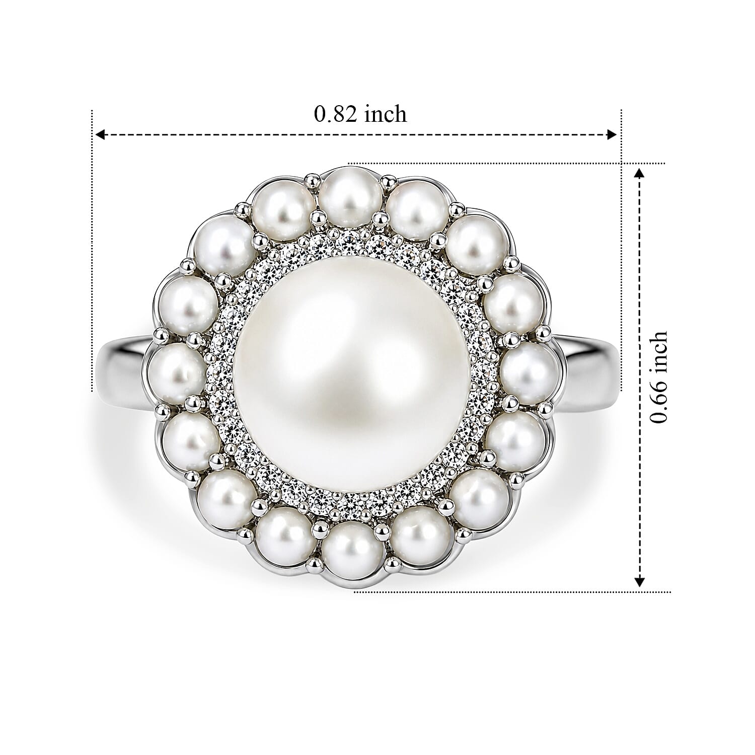 EverTrue Freshwater Pearl and White Zircon 0.25 ctw Ring in Platinum Bond (Size 5.0)