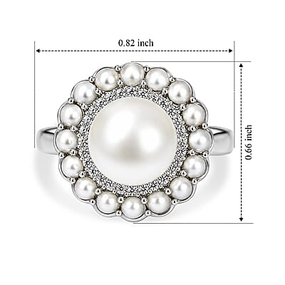 EverTrue Freshwater Pearl and White Zircon 0.25 ctw Ring in Platinum Bond (Size 5.0)