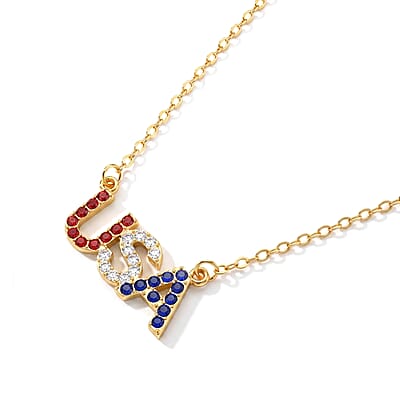 Multi Color Austrian Crystal USA Necklace (20-22 Inches) in Goldtone