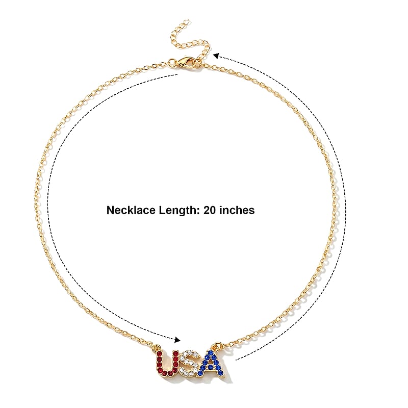 250th Anniversary Celebrations Multi Color Austrian Crystal USA Necklace (20-22 Inches) in Goldtone
