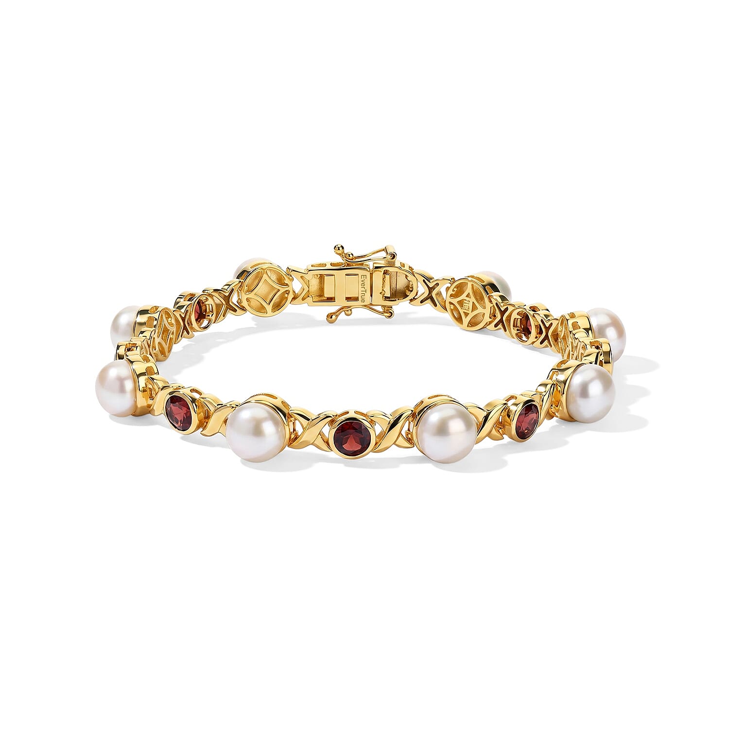 EverTrue Freshwater Pearl and Mozambique Garnet 3.75 ctw Infinity Jubilee Bracelet in 18K YG Plated (6.50 In)
