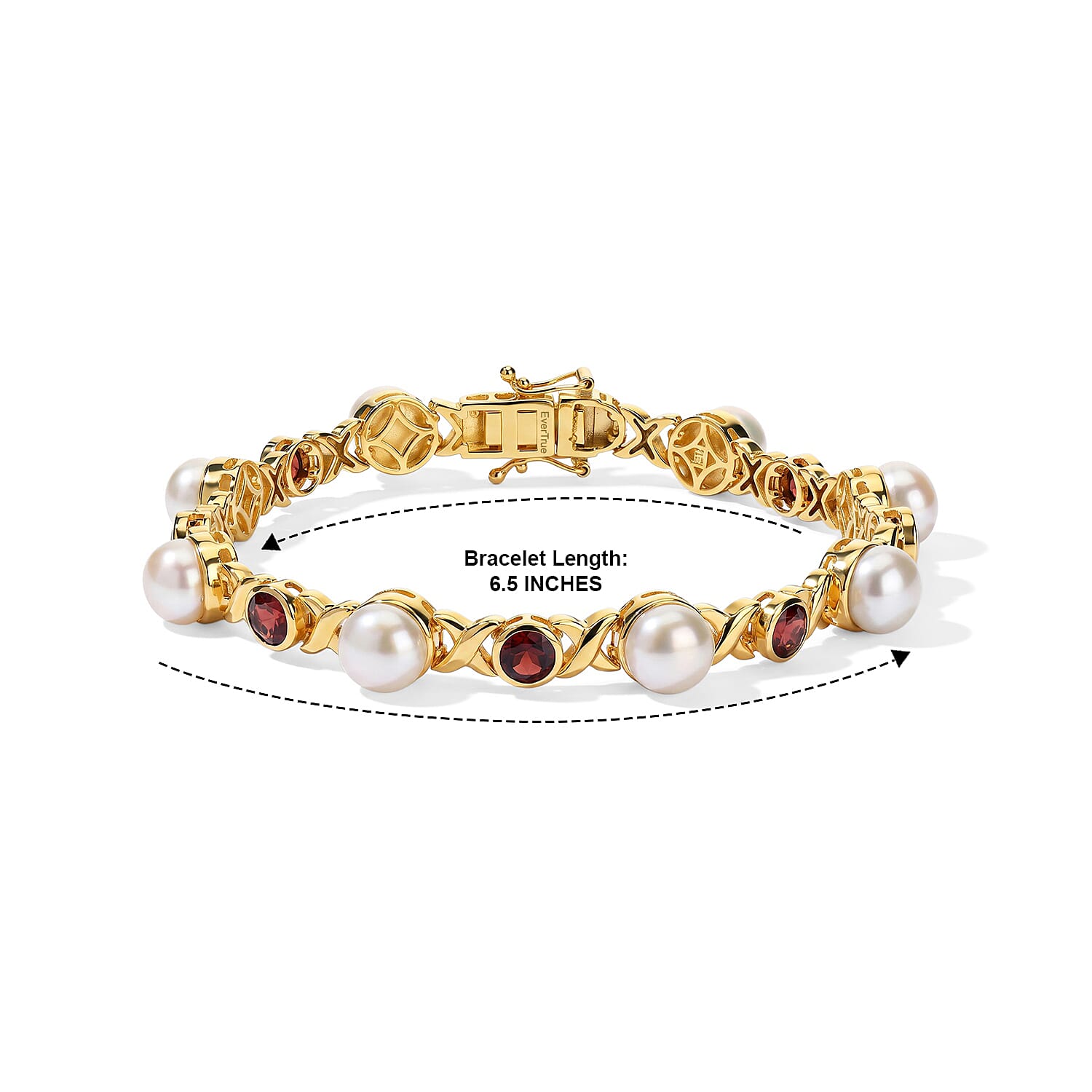 EverTrue Freshwater Pearl and Mozambique Garnet 3.75 ctw Infinity Jubilee Bracelet in 18K YG Plated (6.50 In)