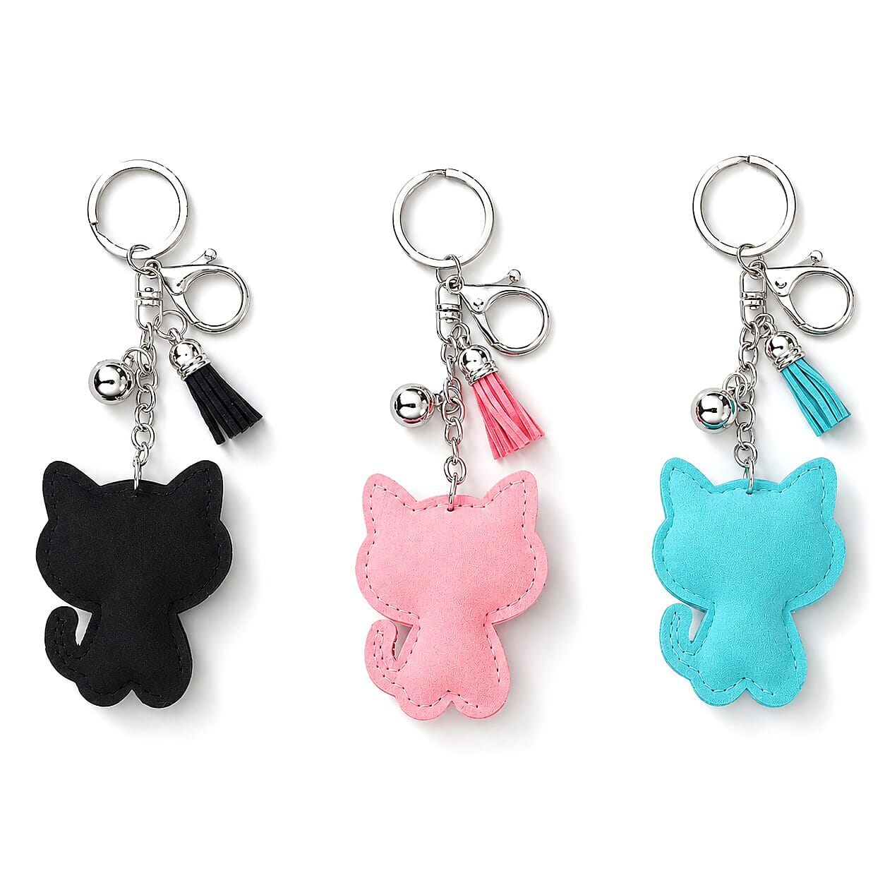Livmore Black, Pink and Green Cat 3pcs Set Crystal Keyring