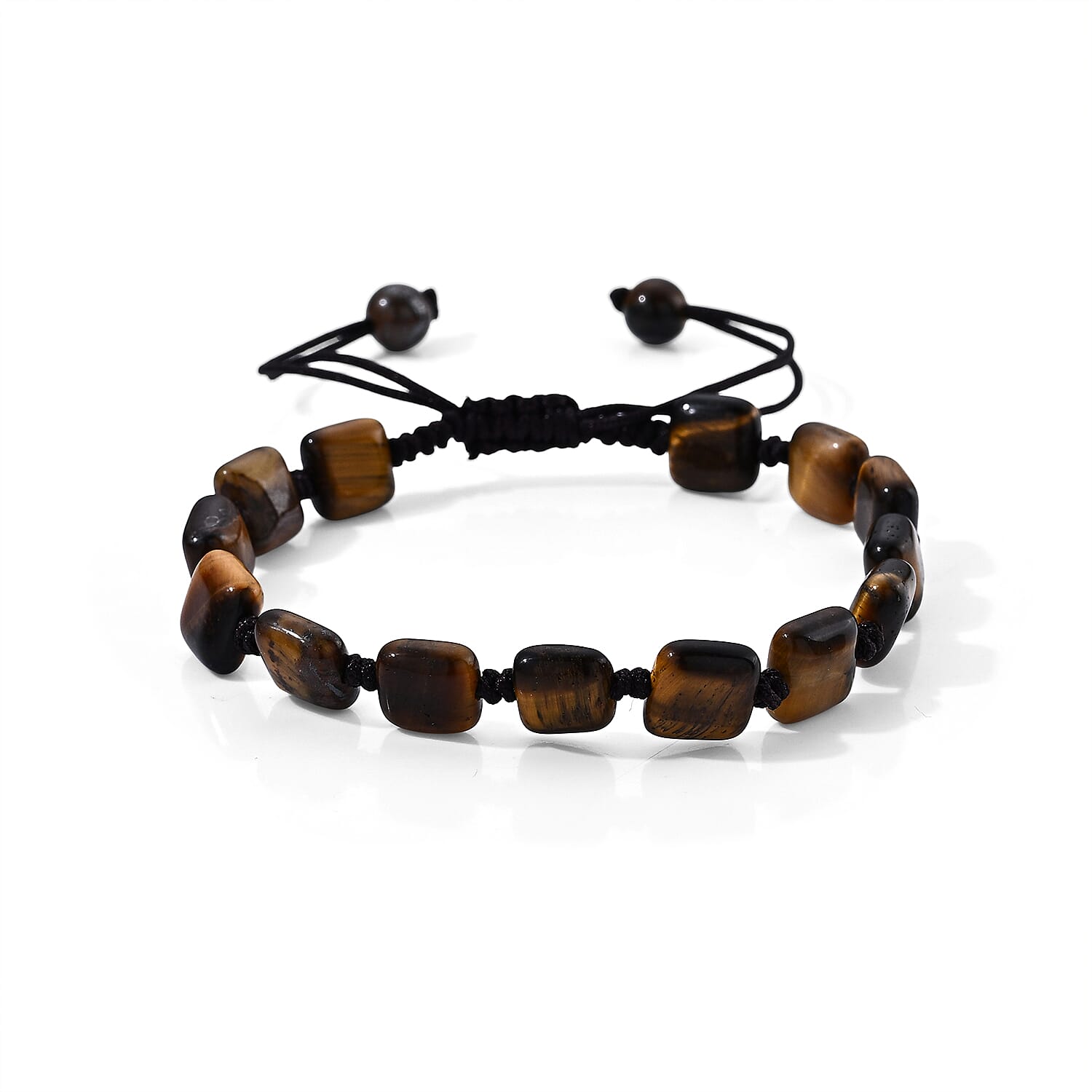 Yellow Tiger Eye 28.00 ctw Cord Beaded Cushion Bracelet (6-9In)