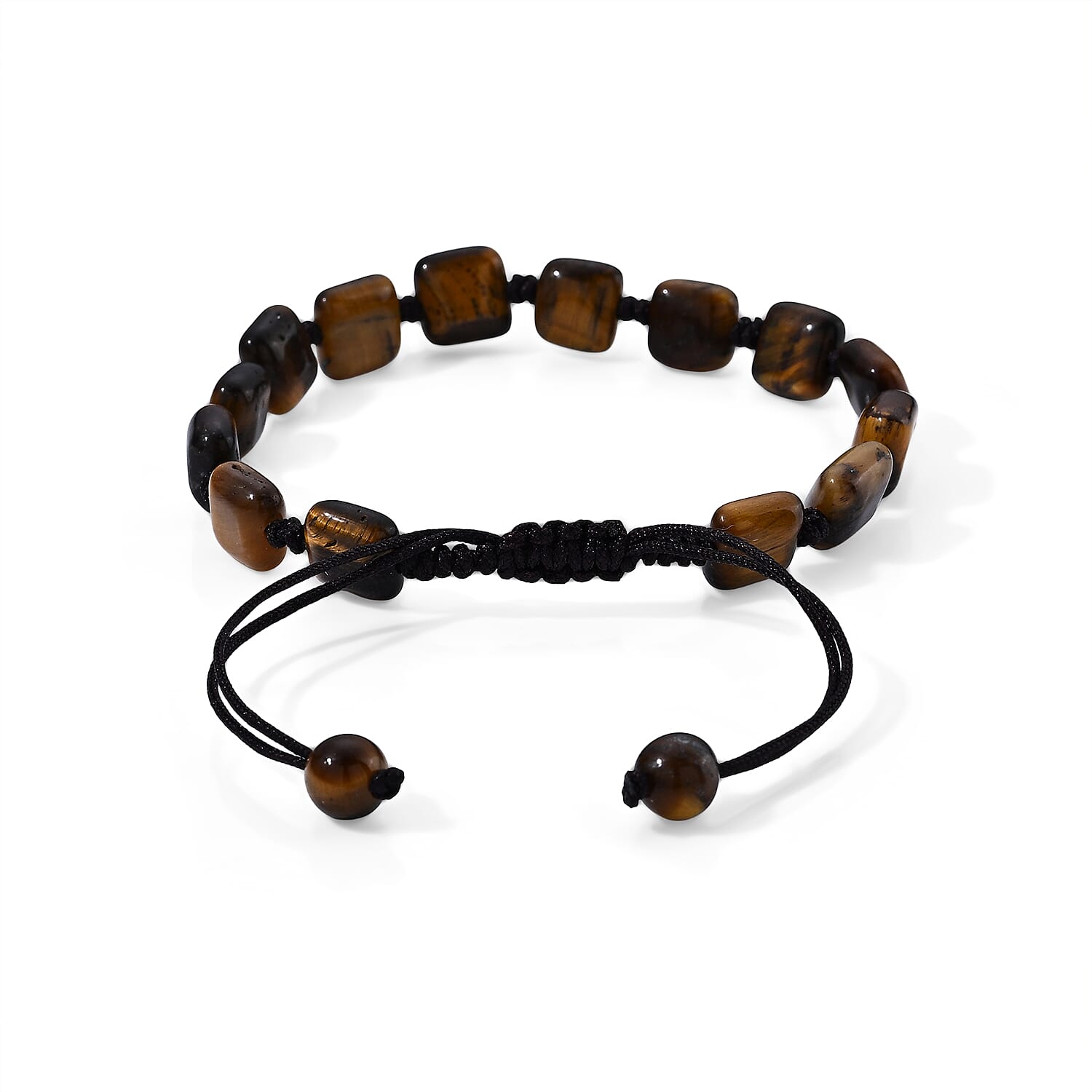 Yellow Tiger Eye 28.00 ctw Cord Beaded Cushion Bracelet (6-9In)