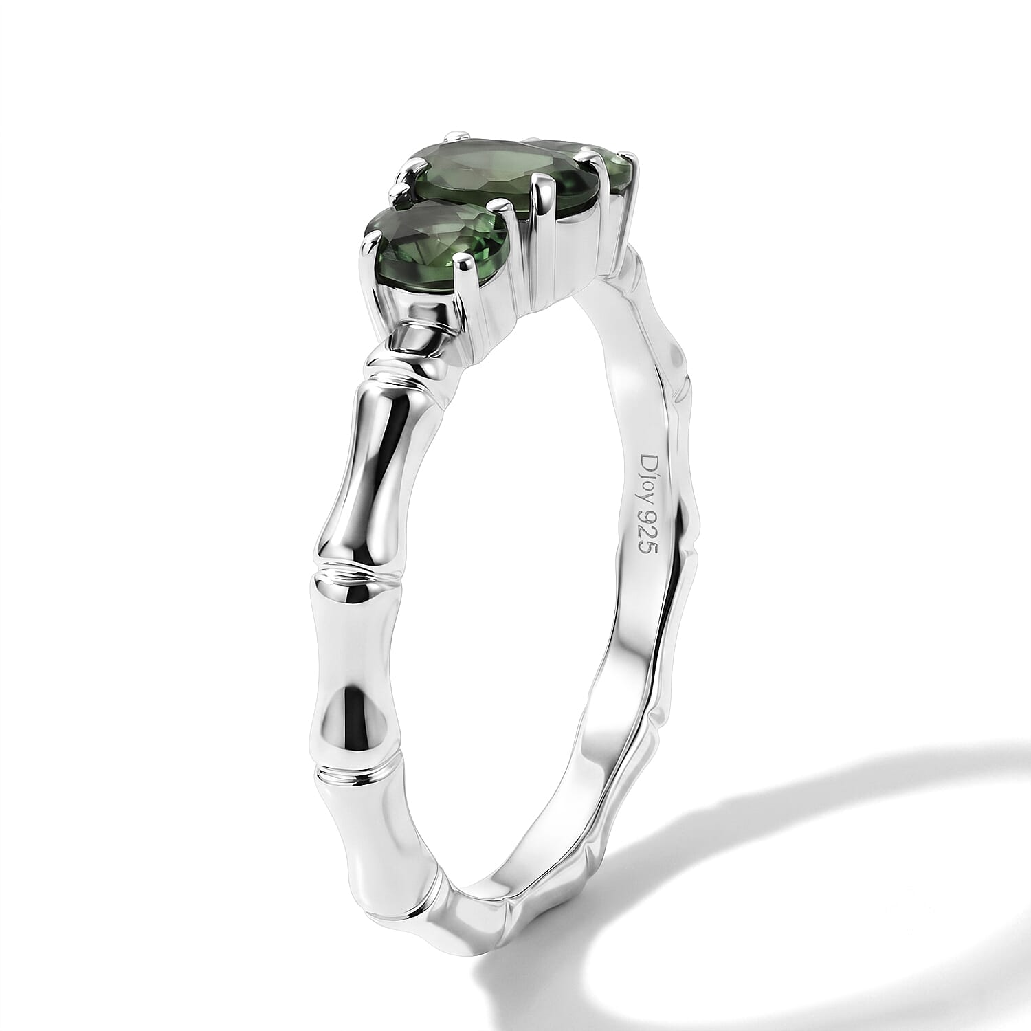 D'Joy Premium Natural Green Apatite 0.80 ctw Bamboo's Bloom Ring in Rhodium Over Sterling Silver (Size 5.0)