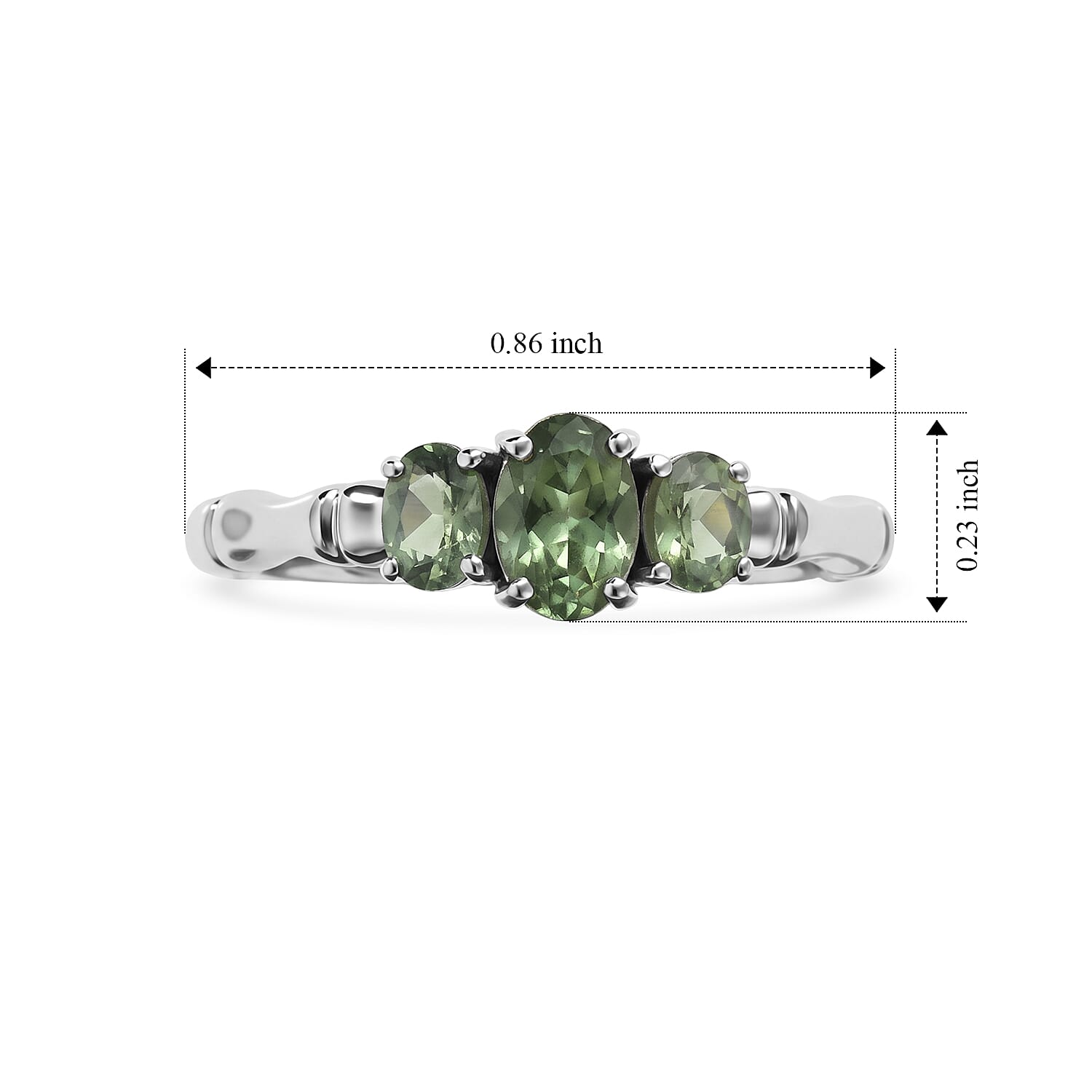 D'Joy Premium Natural Green Apatite 0.80 ctw Bamboo's Bloom Ring in Rhodium Over Sterling Silver (Size 5.0)