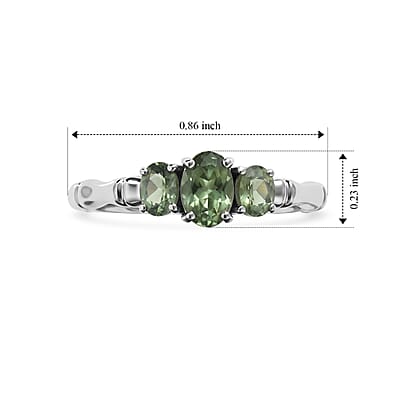 D'Joy Premium Natural Green Apatite 0.80 ctw Bamboo's Bloom Ring in Rhodium Over Sterling Silver (Size 5.0)