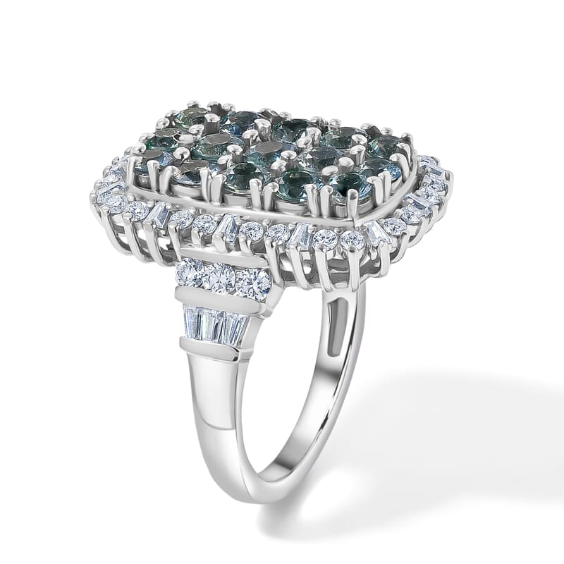 D'Joy Montana Sapphire and Moissanite 4.20 ctw Midnight Mosaic Ring in Rhodium Over Sterling Silver (Size 6.0)