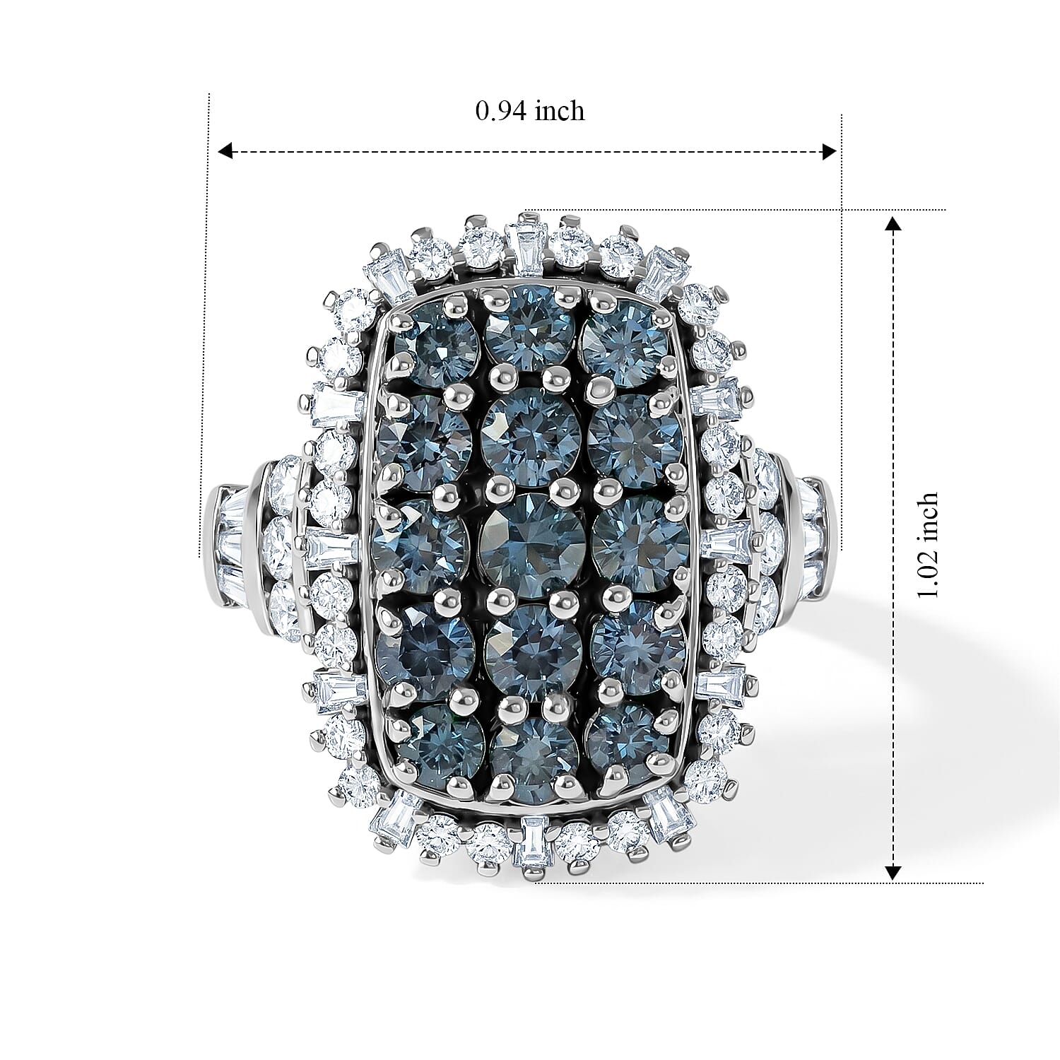 D'Joy Montana Sapphire and Moissanite 4.20 ctw Midnight Mosaic Ring in Rhodium Over Sterling Silver (Size 6.0)