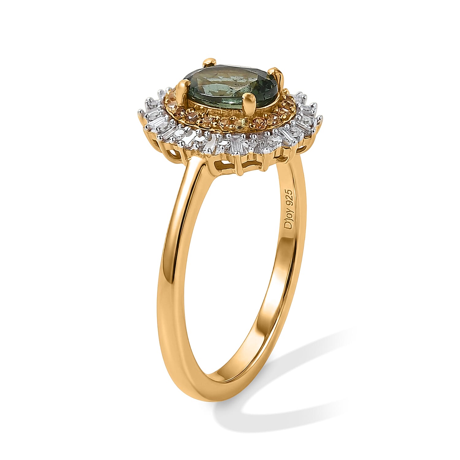 D'Joy Premium Natural Green Apatite and Yellow Sapphire and Diamond 1.10 ctw Sunbeam Elegance Ring in 18K Vermeil Yellow Gold Over Sterling Silver (Size 5.0)