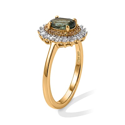 D'Joy Premium Natural Green Apatite and Yellow Sapphire and Diamond 1.10 ctw Sunbeam Elegance Ring in 18K Vermeil Yellow Gold Over Sterling Silver (Size 5.0)