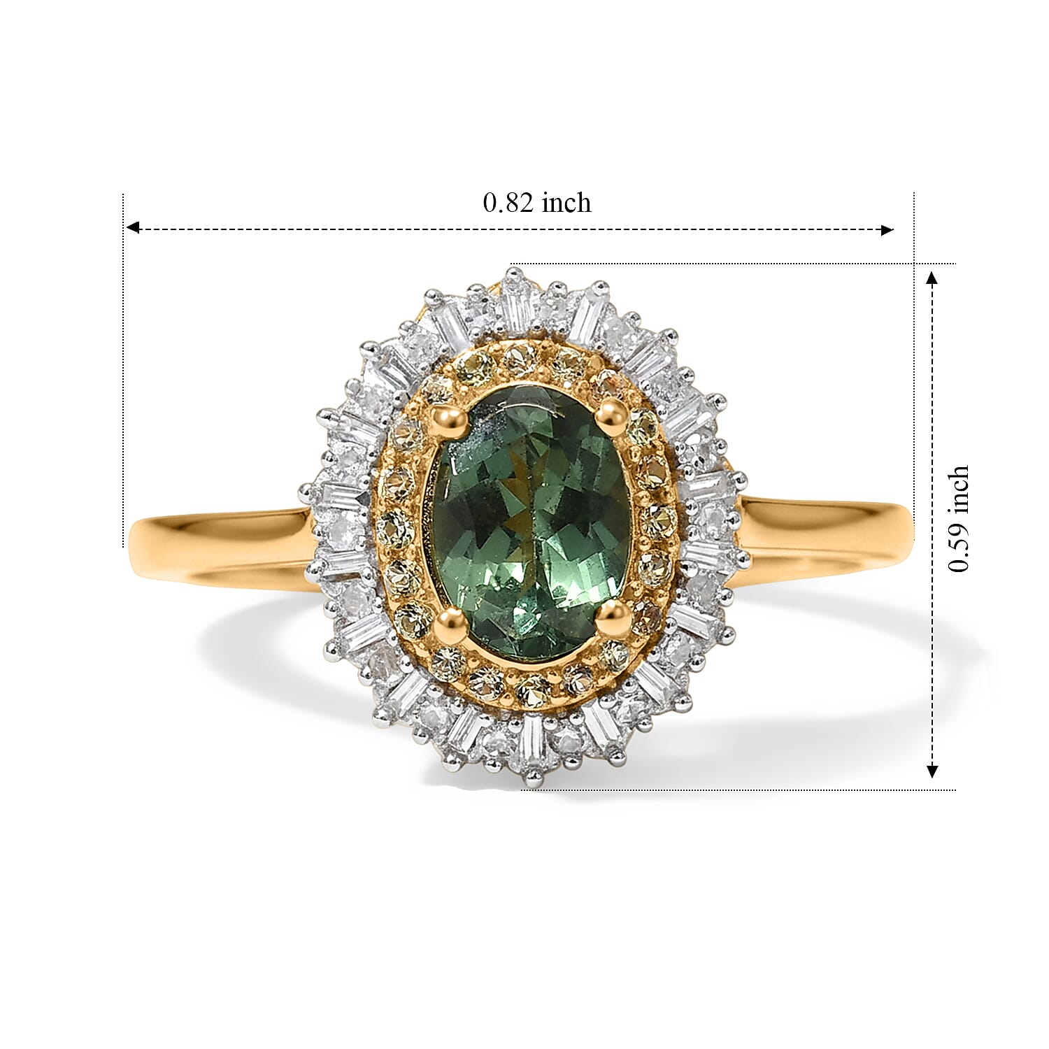 D'Joy Premium Natural Green Apatite and Yellow Sapphire and Diamond 1.10 ctw Sunbeam Elegance Ring in 18K Vermeil Yellow Gold Over Sterling Silver (Size 5.0)