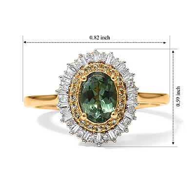 D'Joy Premium Natural Green Apatite and Yellow Sapphire and Diamond 1.10 ctw Sunbeam Elegance Ring in 18K Vermeil Yellow Gold Over Sterling Silver (Size 5.0)