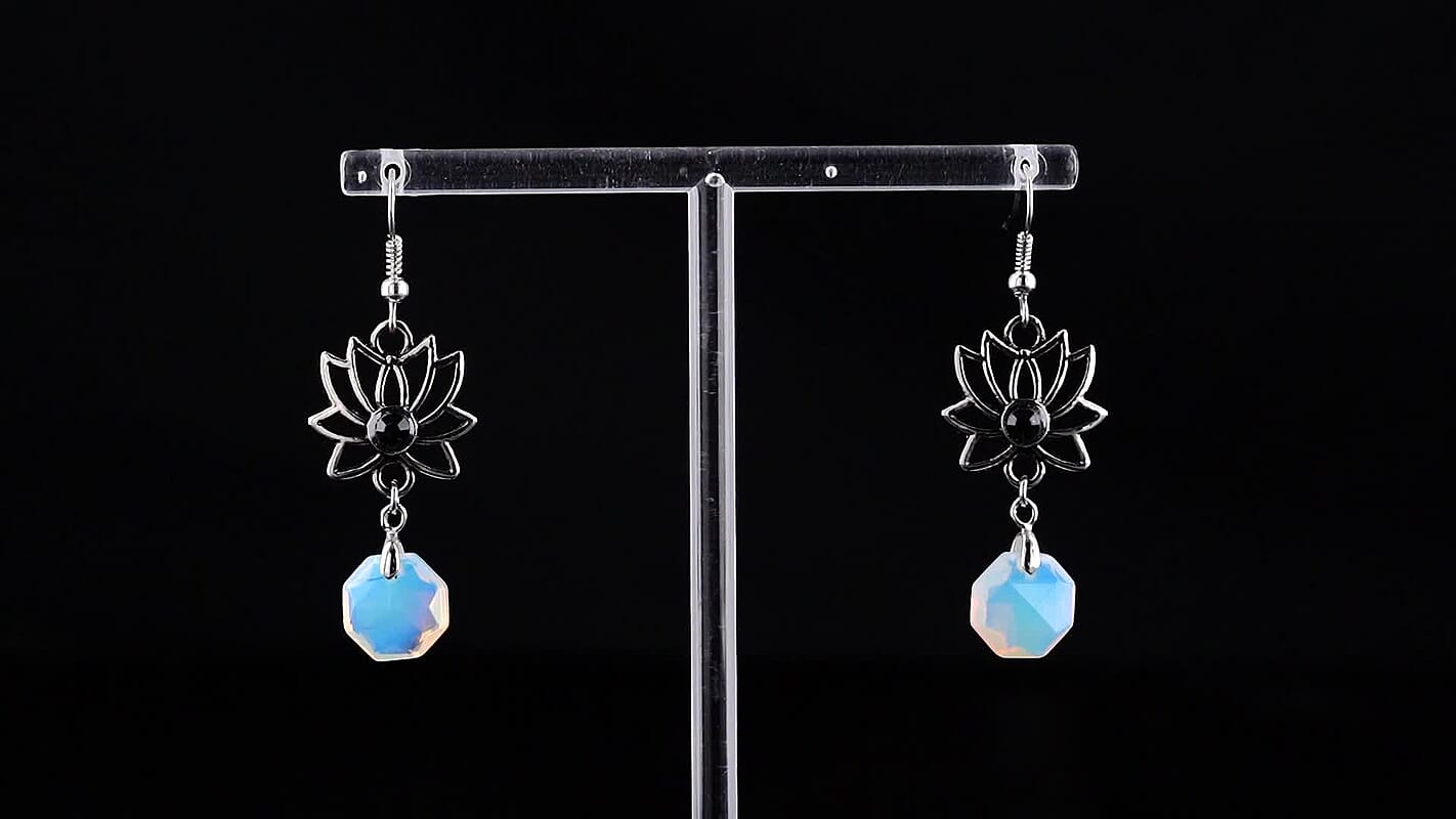 Opalite and Glass Earrings in Silvertone 15.00 ctw