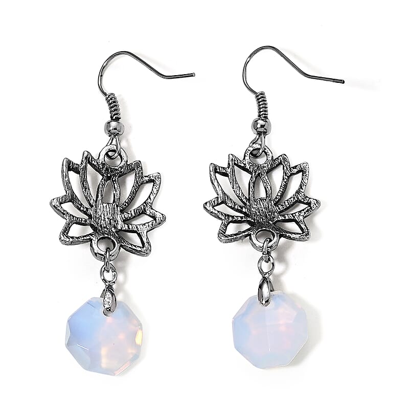 Opalite 15.00 ctw and Glass Earrings in Silvertone